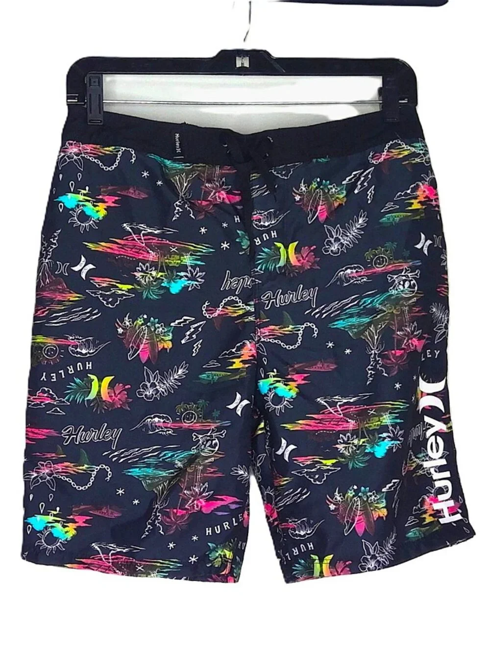 Hurley Boy's Board Shorts Tropical Floral Surf Skull Palm Tree Print Sz 14 / 27